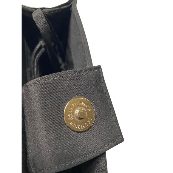 Black Mini Structured Shoulder Bag Gold Hardware Faux Leather Purse Handbag - Picture 13 of 16